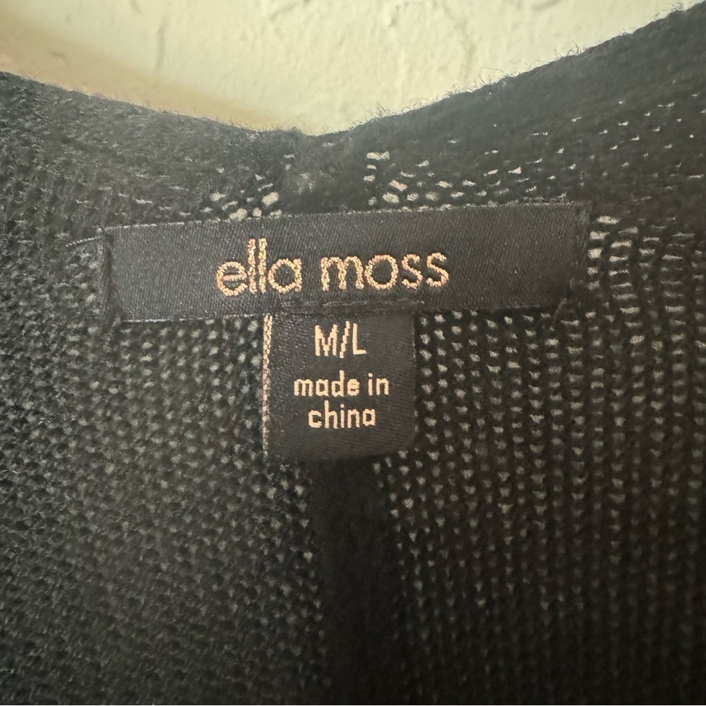 ELLA MOSS Open Front Fringe Long Cardigan Black Wool Cashmere Blend Style EE5999 - Picture 2 of 13